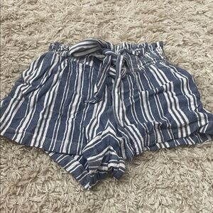 Hollister Blue and White Striped High Waist Shorts